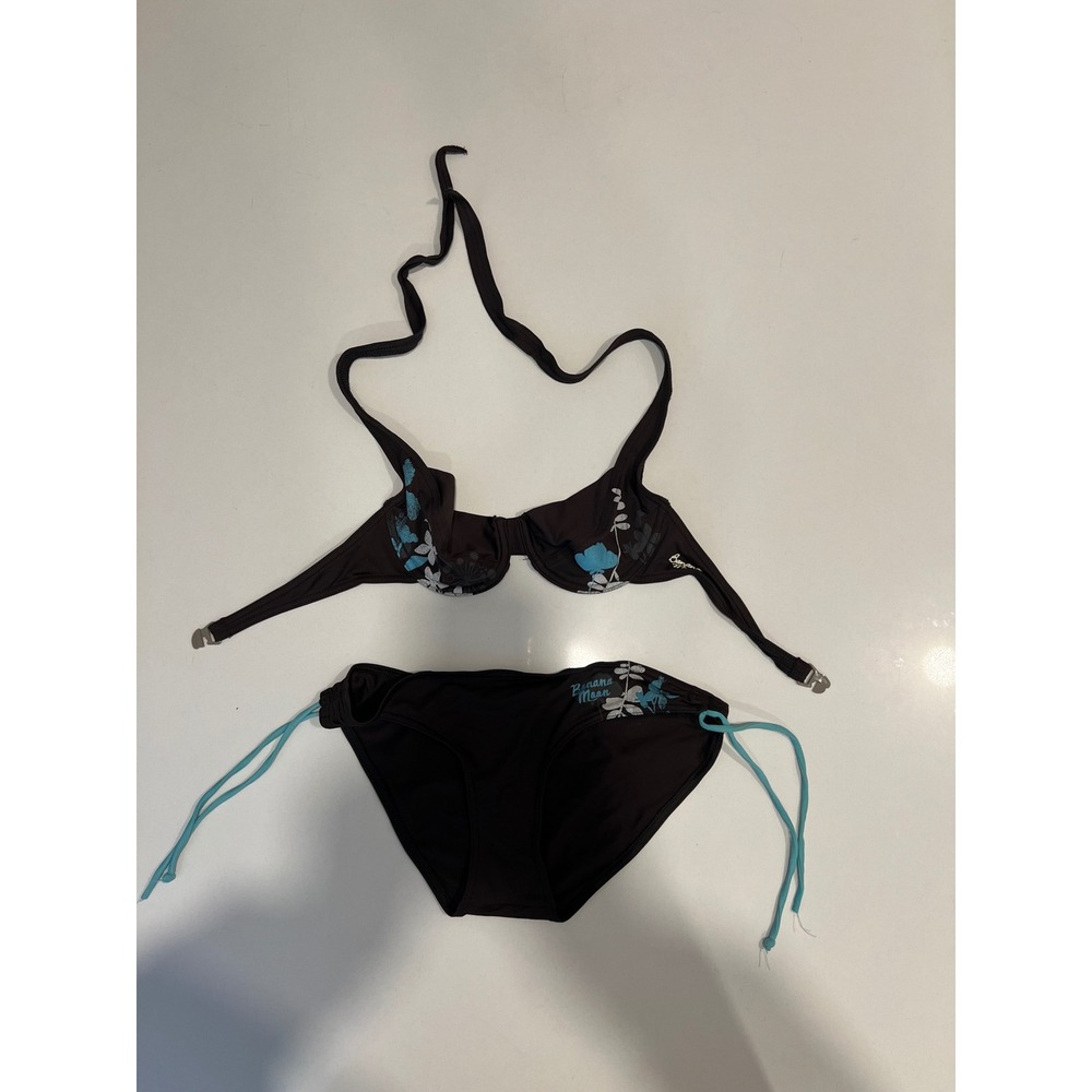 Banana Moon Womens Bikini Set Floral Graphic Underwire Halter Brown 36 S